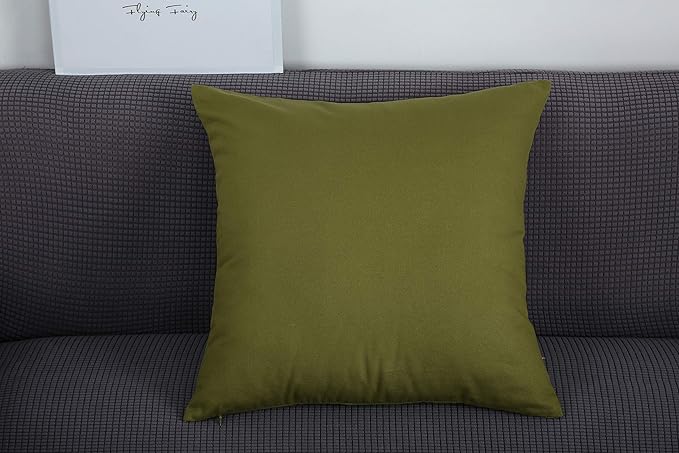 TangDepot Handmade Decorative Solid 100% Cotton Canvas Throw Pillow Covers/Pillow Shams, (28"x28", Olive Green)
