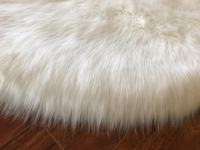 Free Shape Luxury Soft Fluffy Shag Area Rug Triple Side by Side 3'x6', 90x180cm - Vegan Fur Ultra Soft Indoor Carpet Nursery Rugs for Bedroom Home Decor, White