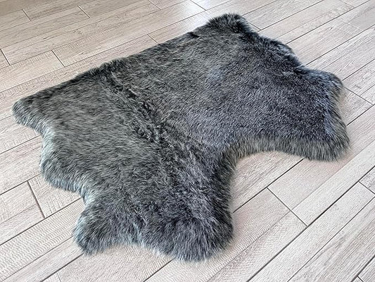 Free Shape Luxury Soft Fluffy Shag Area Rug Double Side by Side 3'x4', 90x120cm - Vegan Fur Ultra Soft Indoor Carpet Nursery Rugs for Bedroom Home Decor, Black with White Tips
