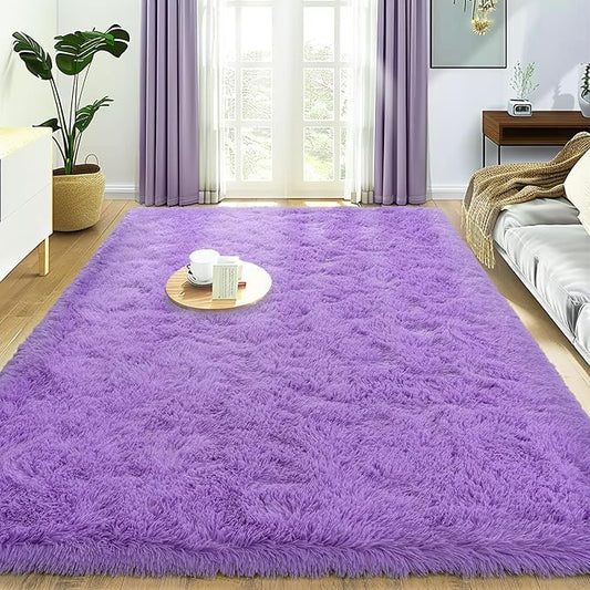 Super Fluffy Rug for Bedroom, 4x6 Shag Fuzzy Area Rug for Living Room Bedroom, Plush Soft Carpet for Girls Boys Kids, Non Slip Throw Rugs for Dorm, Modern Home Decor Aesthetic, Purple