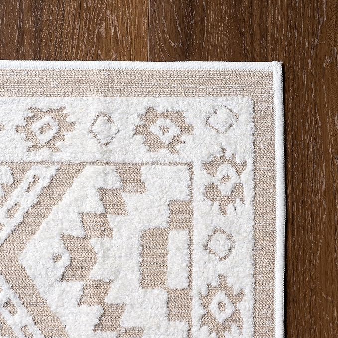 Moroccan Washable Area Rug 3x5, Geometric Tribal Decorative Woven Rug, Non-Slip Boho Farmhouse Soft Low-Pile Area Rug for Living Room Bedroom Dining Table Nursery, Cream/White