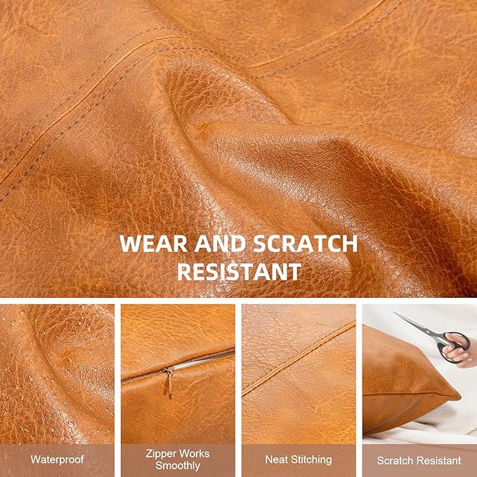 Faux Leather Throw Pillow Cover 12X24 Set of 2 Inch Brown Outdoor Modern Farmhouse Solid Decorative Pillow Covers for Room Couch Living Bedroom Bed Sofa