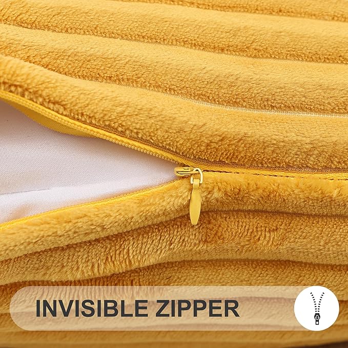 Simmore Decorative Spring Euro Sham Throw Pillow Covers 24x24 Set of 2, Soft Natural Plush Flannel Double-Sided Fluffy Couch Pillow Covers for Sofa Living Room, Mustard Yellow