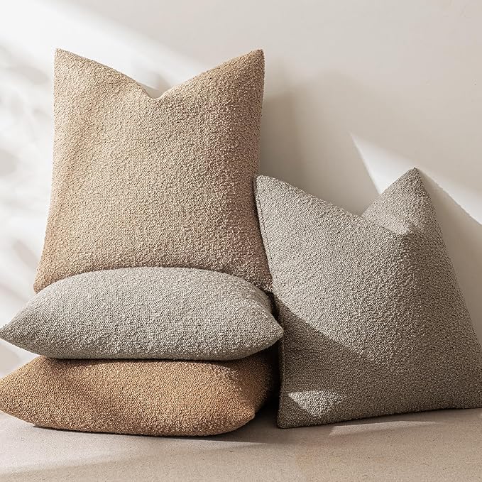 MIULEE 12x20 Inch Decorative Lumbar Throw Pillows for Bed Set of 2 Textured Boucle Neutral Winter Throw Pillow Covers Light Taupe Accent Solid Pillowcases Sofa Livingroom Home Decor