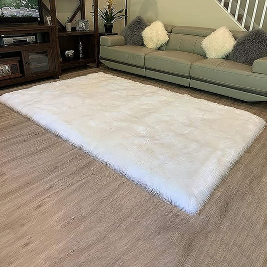 LAMBZY High Pile Super Soft Faux Sheepskin Rug (8'x11', White)