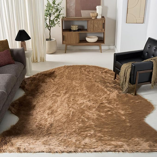 SAFAVIEH Faux Sheep Skin Collection 8' x 10' Camel FSS115E Silken Glam 2.35-inch Thick Area Rug
