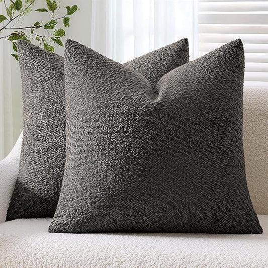 ANRODUO Pack of 2 Textured Boucle Throw Pillow Covers Soft Grey Euro Decorative Accent Solid Pillow Cases Cozy Modern Couch Cushion Case for Chair Sofa Bedroom Living Room Home Decor, 22 x 22 Inch
