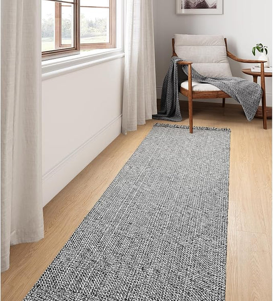 Collive Long Hallway Runner Rug 2.6' x 10', Washable Runners Indoor Entryway Rug, Black/Cream Braided Woven Kitchen Rugs Low-Profile Front Door Floor Carpet for Laundry Room Bedroom Doorway
