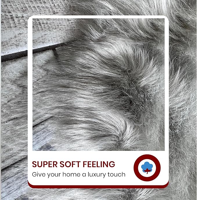 LAMBZY Faux Sheepskin Super Soft Hypoallergenic Silky Shag Rug for Living Room, Kids Room, Sofa (Double Side by Side 3'x4, Grey)