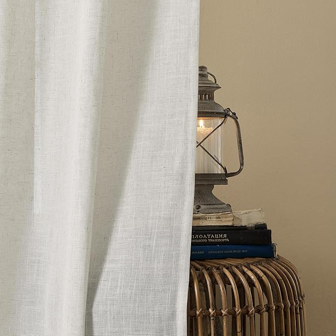 Joydeco Light Filtering Curtains 96 Inch Length for Bedroom, Linen Curtains 96 Inch Length 2 Panels Set for Living Room，White Semi Sheer Drapes 96 Inches Long with Rod Pockets