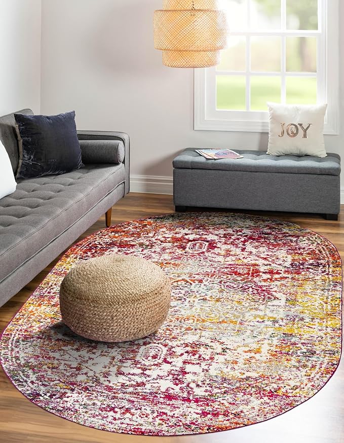 Rugs.com Arlington Collection Rug – 4x6 Oval Multi Medium-Pile Rug Perfect for Living Rooms, Large Dining Rooms, Open Floorplans