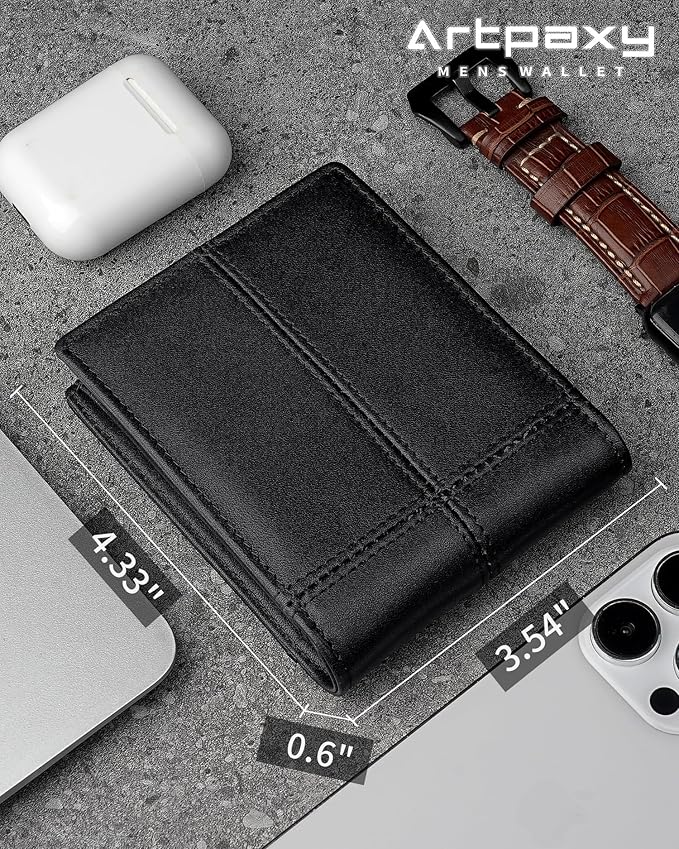 Artpaxy Mens Wallet Bifold Genuine Leather RFID Blocking Wallet for Men with 2 ID Windows 12 Card Holders 2 cash pockets 1 Gift Box