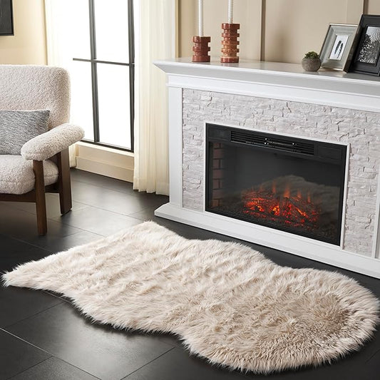 SAFAVIEH Faux Sheep Skin Collection 3' x 5' Beige FSS115K Silken Glam 2.35-inch Thick Area Rug