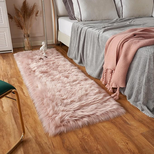 EasyJoy Ultra Soft Fluffy Rugs Faux Fur Rug Chair Cover Seat Pad Fuzzy Area Rug (Pink, 2x6 ft Rectangle)