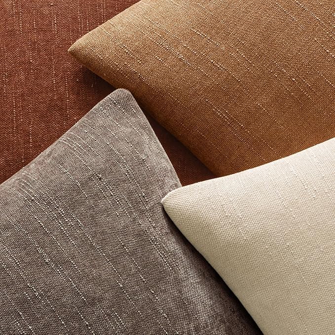 MIULEE Pack of 2 Decorative Throw Pillow Covers Soft Chenille Throw Pillows Solid Neutral Farmhouse Textured Cushion Covers for Couch Sofa Bedroom Living Room 18x18 Inch, Brown