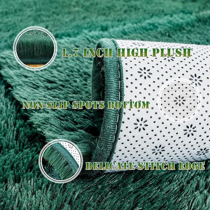 Small Runner Rugs for Bedroom Hallways, 2x4 Runners for Hallways Fluffy Shag Throw Area Rug Non Slip for Bedside Dorm, Shag Rugs for Girls Boys Bedroom, Floor Carpet Runner for Kids Dorm, Dark Green