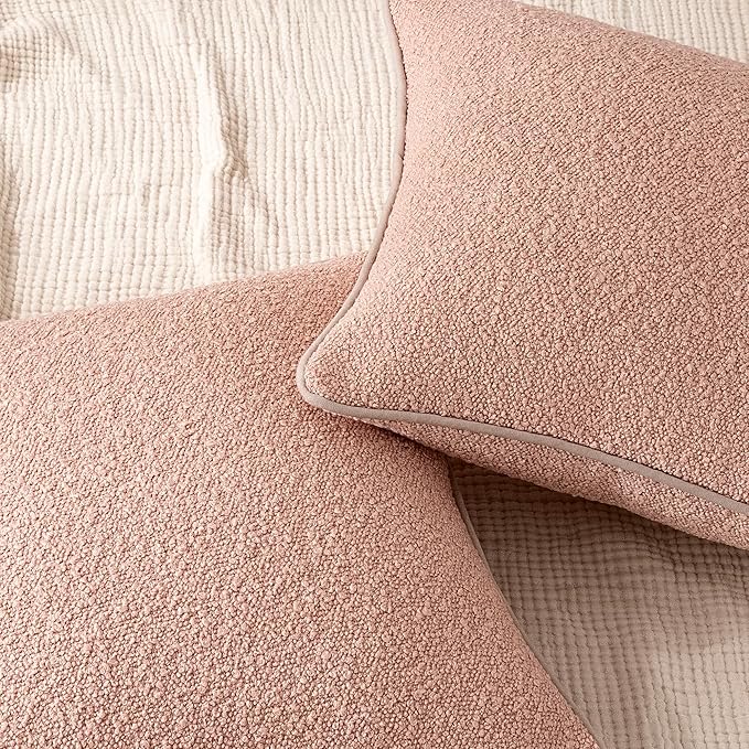 Amazon Basics Boucle Throw Pillow Covers for Couch, Living Room, Home Decor with Hidden Zipper, Pink, 20×20in, Pack of 2