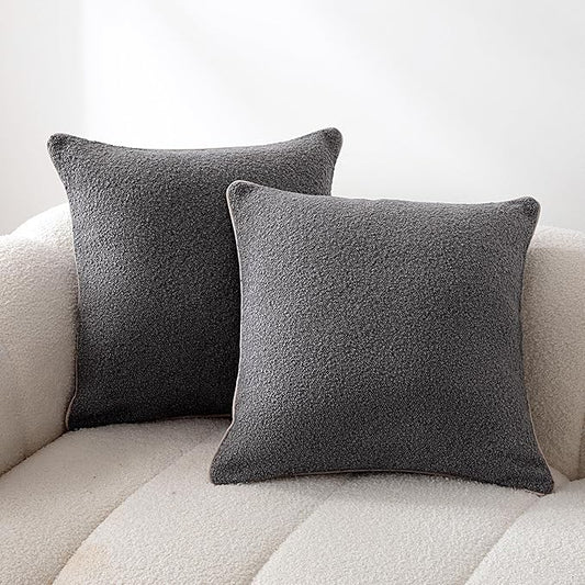 Amazon Basics Boucle Throw Pillow Covers for Couch, Living Room, Home Decor with Hidden Zipper, Grey, 26×26in, Pack of 2
