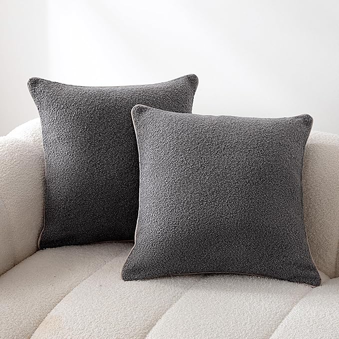 Amazon Basics Boucle Throw Pillow Covers for Couch, Living Room, Home Decor with Hidden Zipper, Grey, 16×16in, Pack of 2