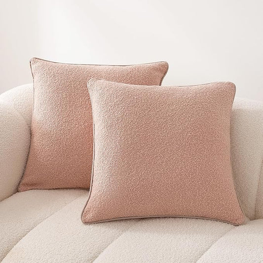 Amazon Basics Boucle Throw Pillow Covers for Couch, Living Room, Home Decor with Hidden Zipper, Pink, 18×18in, Pack of 2