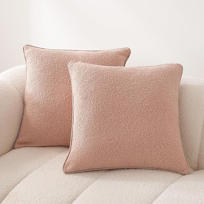 Amazon Basics Boucle Throw Pillow Covers for Couch, Living Room, Home Decor with Hidden Zipper, Pink, 20×20in, Pack of 2