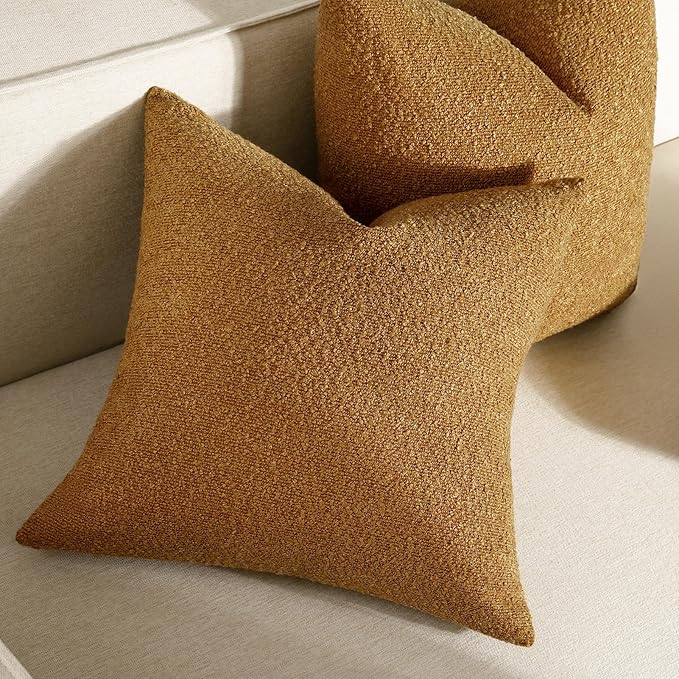 Throw Pillow Covers 20 x 20 Inch Set of 2, Accent Soft Boucle Textured Pillow Cover, Decorative Solid Color Cozy Cushion Pillow Case for Couch Bedroom Sofa Living Room Home Decor, Yellow