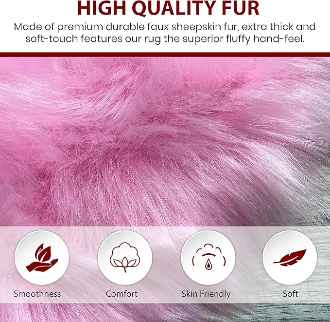 Free Shape Luxury Soft Fluffy Shag Area Rug Single Quarto 4 Pelts 4'x6',120x180 cm - Vegan Fur Ultra Soft Indoor Carpet Nursery Rugs for Bedroom Home Decor, Pink