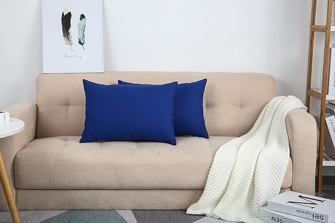 TangDepot Handmade Decorative Solid 100% Cotton Canvas Throw Pillow Covers/Pillow Shams, (12"x18", Royal Blue)