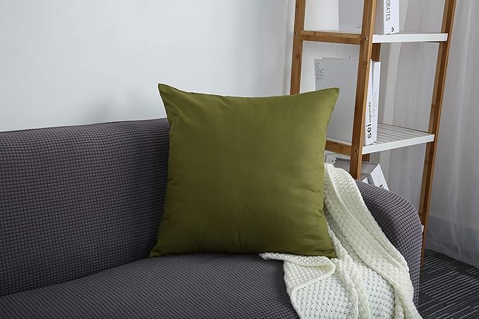 TangDepot Handmade Decorative Solid 100% Cotton Canvas Throw Pillow Covers/Pillow Shams, (14"x14", Olive Green)
