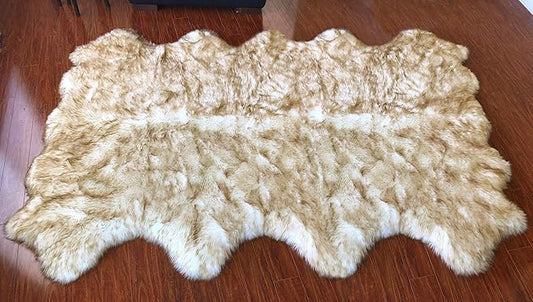 Free Shape Luxury Soft Fluffy Shag Area Rug Octo 8 Pelts 6'x8',180x240 cm - Vegan Fur Ultra Soft Indoor Carpet Nursery Rugs for Bedroom Home Decor, White/Brown Tips
