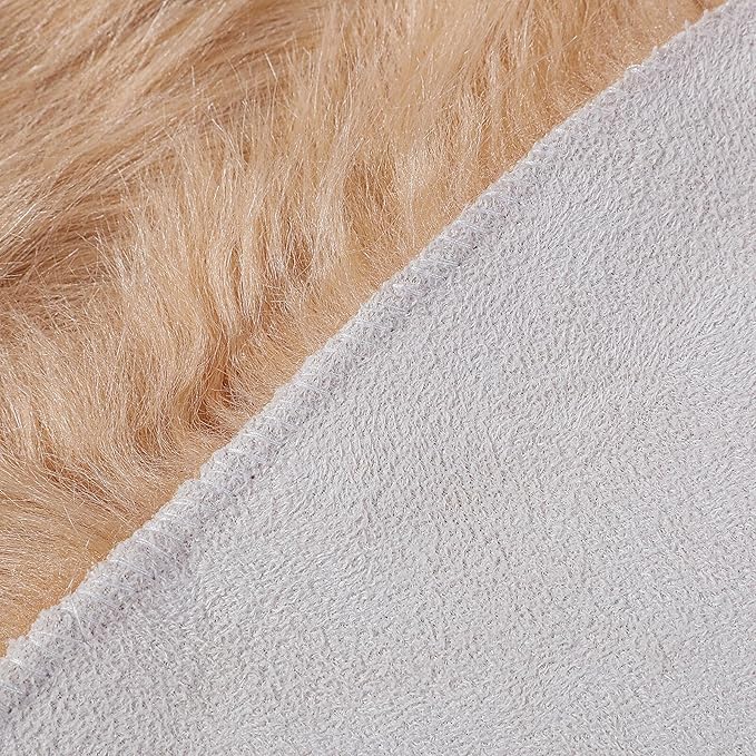 Faux Fur Rug Sheepskin Shag Fluffy Fuzzy Beige 4x6 ft Rugs for Bedroom Bedside Bed Floor Living Room Plush High-Density Cushion Carpet Super Sofa Cover