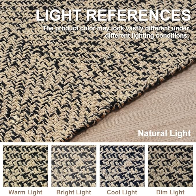 Collive Kitchen Runner Rug, 2x4.3 Hand-Woven Reversible Washable Bathroom Runner Rug for Entryway, Natural/Black Cotton Woven Boho Farmhouse Front Door Rug for Bedroom Entry Kitchen Floor Door Decor