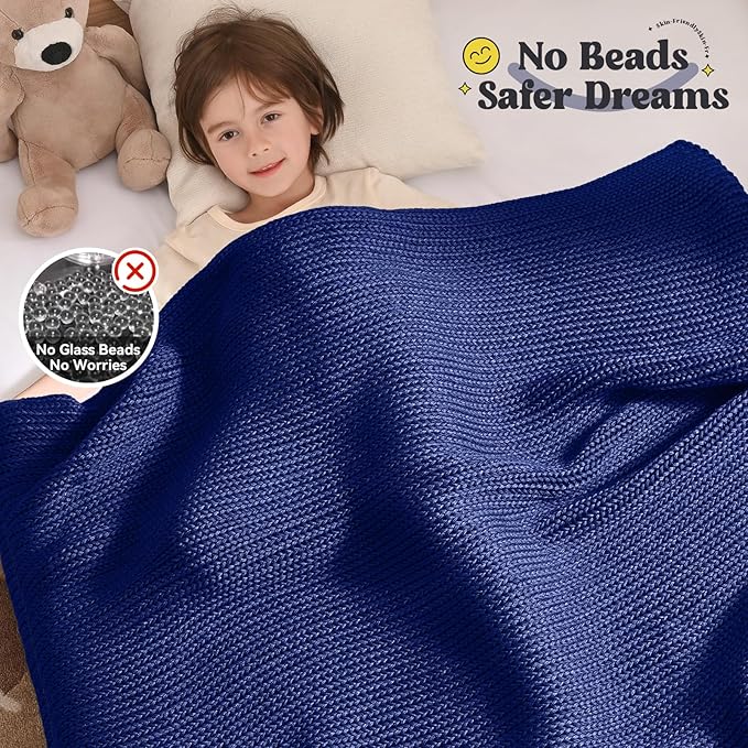 Guohaoi Knitted Weighted Blanket Kids (Blue 36"x48" 3lbs) No Beads Cooling Heavy Blanket, Home Decor Breathable Chunky Knit Throw Blanket for All-Season Use