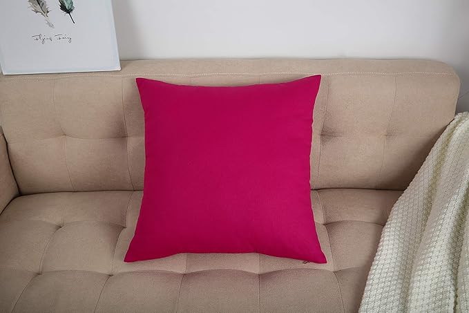 TangDepot Cotton Solid Throw Pillow Covers, 16" x 16" , Brilliant Rose, 1 Count (Pack of 1)