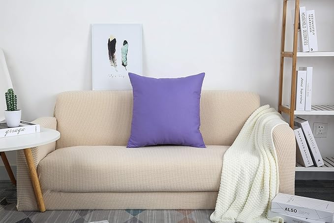 TangDepot Handmade Decorative Solid 100% Cotton Canvas Throw Pillow Covers /Pillow Shams, (16" x16" , Violet, 1 Count (Pack of 1))