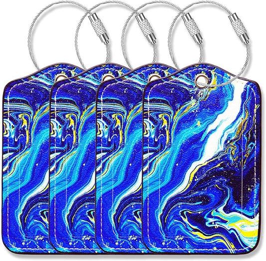 Luggage Tags for Suitcases-Personalized Luggage Tag 4 Pack with Loops Cute Bag/Backpack/Suitcase Tags Travel Essentials for Flying