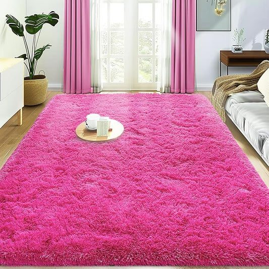 Super Fluffy Rug for Bedroom, 4x6 Shag Fuzzy Area Rug for Living Room Bedroom, Plush Soft Carpet for Girls Boys Kids, Non Slip Throw Rugs for Dorm, Modern Home Decor Aesthetic, Hot Pink