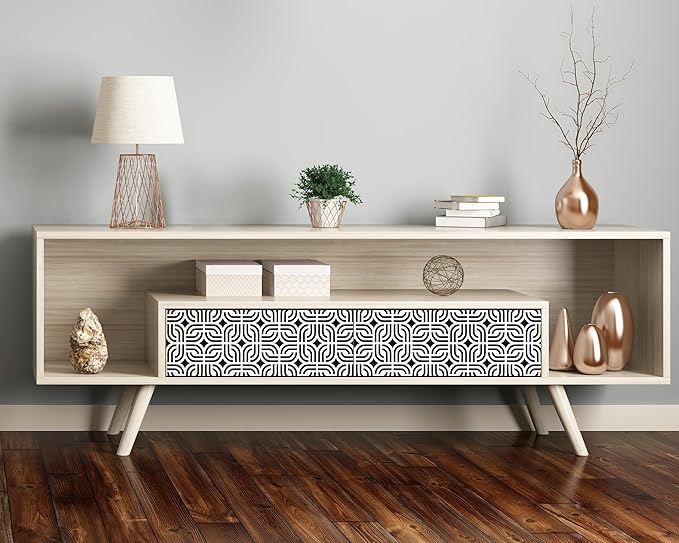 FLFK Wallpaper Border - Black and White Peel and Stick Wall Borders Decal Trim Geometric Pattern 7" x 240"