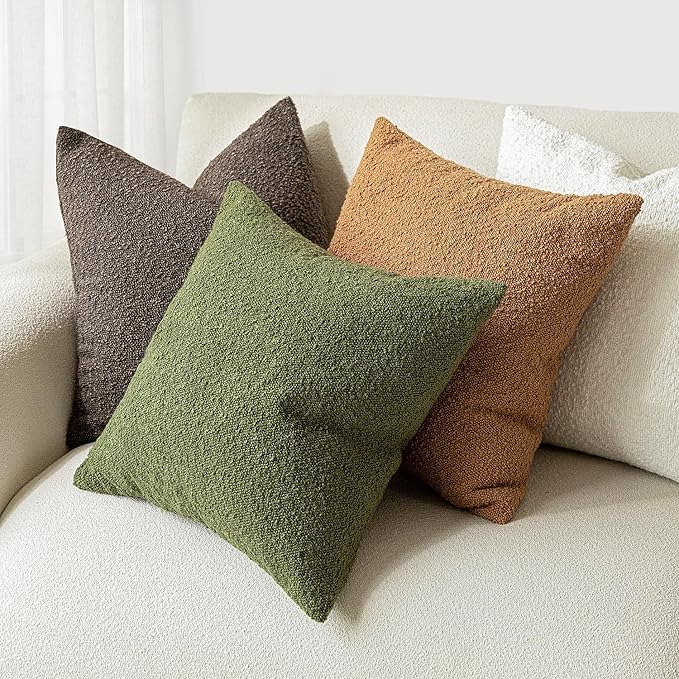 Foindtower Decorative Textured Boucle Throw Pillow Covers Accent Solid Pillow Cases Neutral Soft Cozy Couch Cushion Case for Chair Sofa Bedroom Living Room Home Decor 24 x 24 Inch,Green