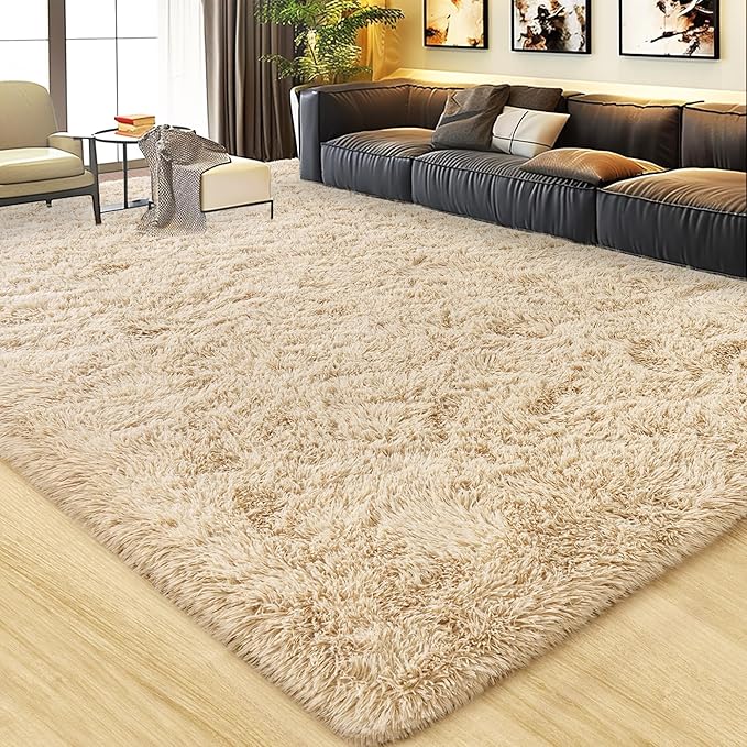 8x10 Large Area Rugs for Living Room, Ultra Fluffy Shag Rug for Bedroom, Modern Plush Soft Carpet for Girls Boys Kids Room Dorm Fuzzy Non Slip Rug for Home Decor Aesthetic, Camel