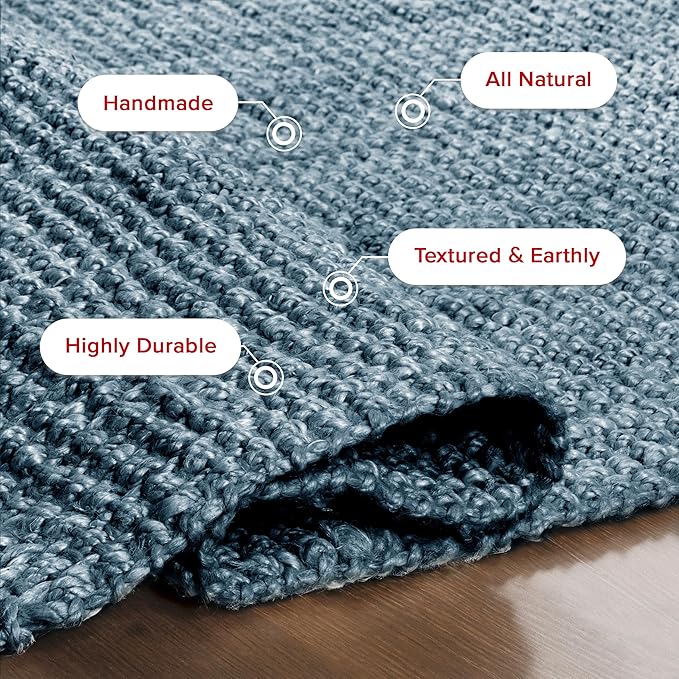 Nuloom Daniela Blue, 2'6" x 12', Handmade, Jute, Tassel, Soft and Textured, High Traffic, Stain Resistant, Easy Clean, Durable Runner for Bedroom, Living Room, Dining Space, Foyer, Entryway