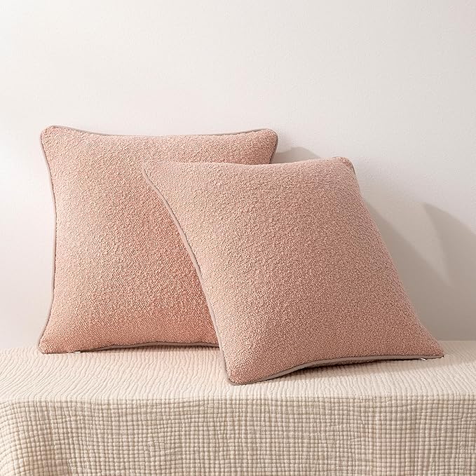 Amazon Basics Boucle Throw Pillow Covers for Couch, Living Room, Home Decor with Hidden Zipper, Pink, 22×22in, Pack of 2