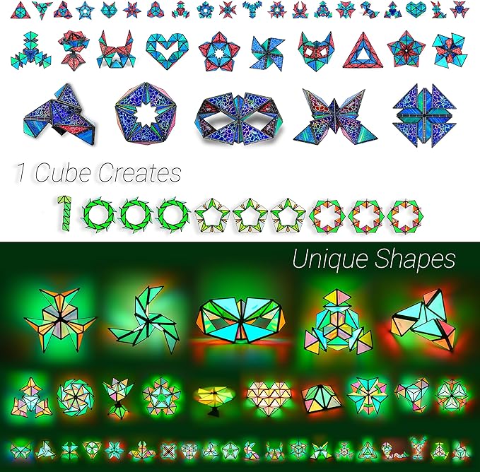 TOSY Magnet Pyramid Glow - 1 Cube Transforms into 1 Billion Shapes, 12 Pieces, 243 Rare Earth Magnets, Glowing, Christmas Stocking Stuffers Gift for Kids, Creative Puzzle STEM/STEAM Toy, 4-Pack