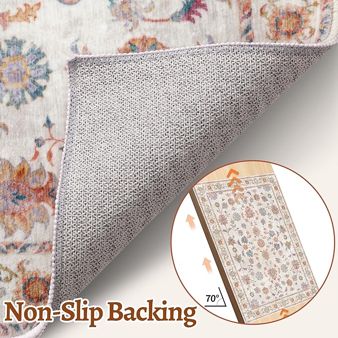 Tangsoo Floral 2x3 Washable Rug,Vintage Floral Indoor Boho Rugs,Non-Slip Print Distressed Rug for Entryway, Soft Low Pile Small Area Rug for Front Door Kitchen Bedroom