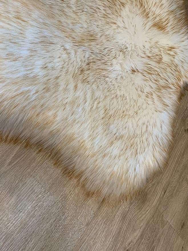 LAMBZY Faux Sheepskin Super Soft Hypoallergenic Silky Shag Rug for Living Room, Kids Room, Sofa (Single 2'x3', White/Brown Tips)
