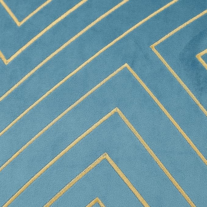 Avigers 12 x 20 Inch Grey Blue Gold Striped Geometric Lines Embroidery Velvet Cushion Case Luxury Modern Lumbar Throw Pillow Cover Decorative Pillow for Couch Living Room Bedroom Car 30 x 50cm