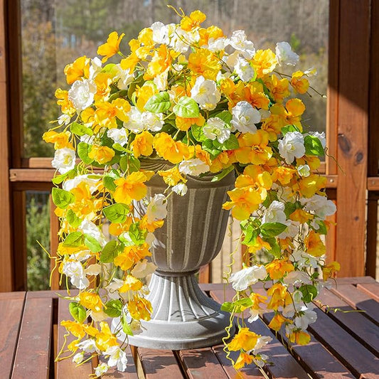 Fake Hibiscus Artificial Hanging Flowers Plants for Outdoors Spring Decoration, 4pcs Silk Hibiscus Vines Realistic UV Resistant Faux Flowers for Outside Planter Porch Patio Yard Wedding Party, Mix
