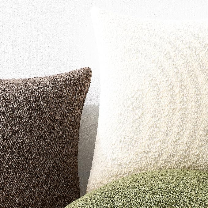 Mixhug Decorative Boucle Throw Pillow Covers, Cream, 18 x 18 Inches, Pack of 2 - Textured Boho Pillow Covers for Couch and Bed