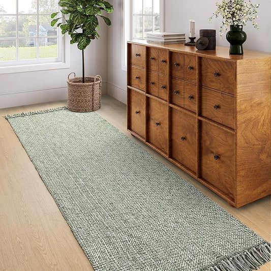 Collive Long Hallway Runner - Olive Green/Cream Braided Woven Kitchen Rug, 2.6' x 8', Washable Indoor Entryway Carpet for Bedroom Doorway