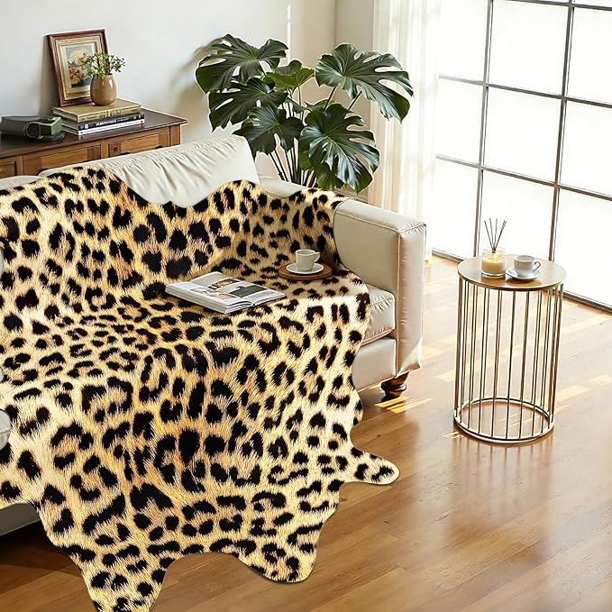 AROGAN Premium Leopard Print Rug 6.2x7 Feet, Faux Fur Cheetah Rug, Non-Slip Animal Print Hide Leopard Skin Area Rug for Bedroom Living Room Home Decor